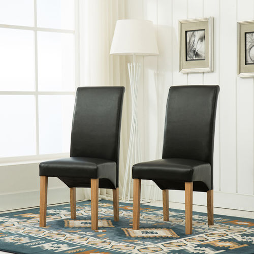 Lucy Faux Leather Dining Chairs Roll Top Scroll High Back (BLACK)