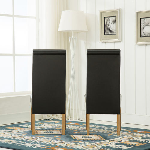 Lucy Faux Leather Dining Chairs Roll Top Scroll High Back (BLACK)