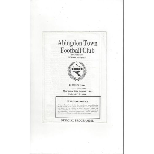 Abingdon Town v Bicester Town Friendly Football Programme 1992/93