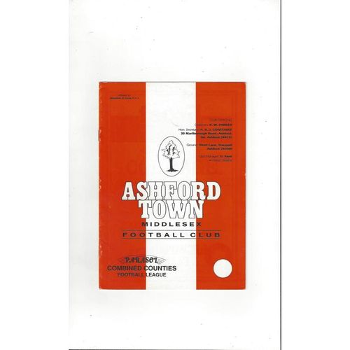 Ashford Town Middlesex v Willesden Hawkeye Friendly Football Programme 1995/96