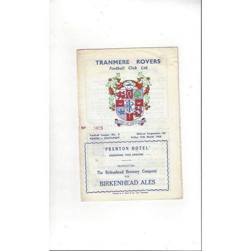 1967/68 Tranmere Rovers v Southport Football Programme