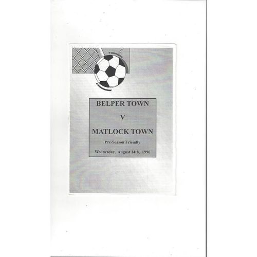 Belper Town v Matlock Town Friendly Programme 1996/97