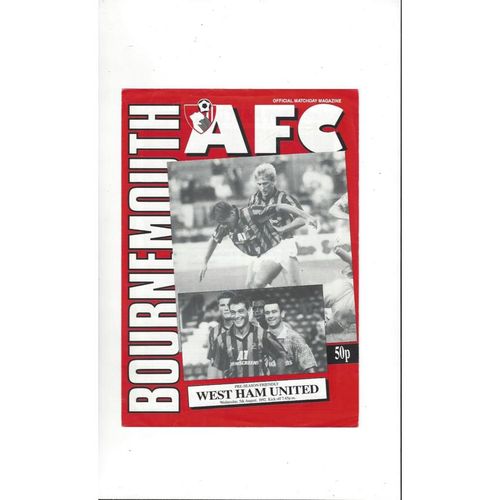 Bournemouth v West Ham United Friendly Football Programme 1992/93