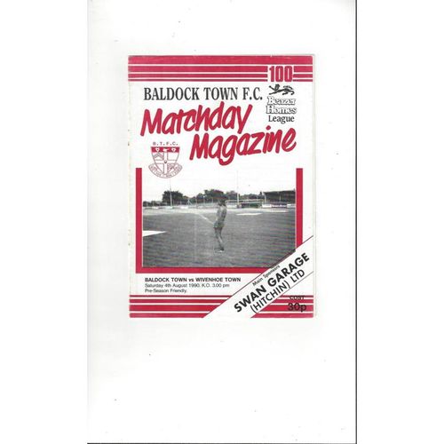 Baldock Town v Wivenhoe Town Friendly Football Programme 1990/91