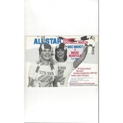 BBC Radio 1 v Radio Norfolk Friendly Football Programme 1980/81 at Norwich City