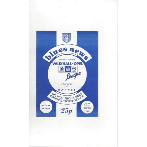 Bishops Stortford v Barnet Friendly Football Programme 1986/87