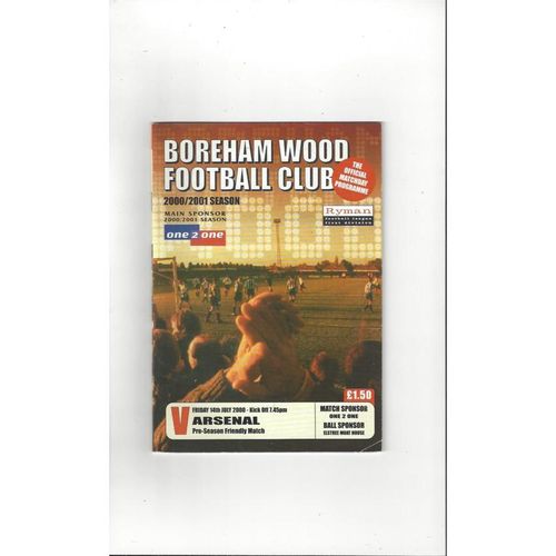 Boreham Wood v Arsenal Friendly Football Programme 2000/01