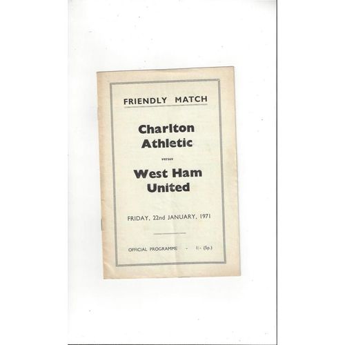 Charlton Athletic v West Ham United Friendly Football Programme 1970/71