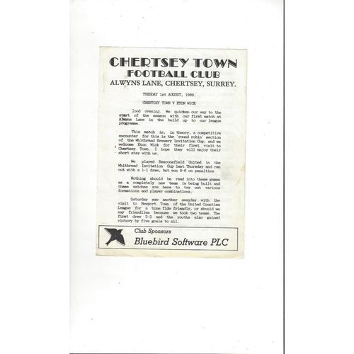 Chertsey Town v Eton Wick Friendly Football Programme 1989/90
