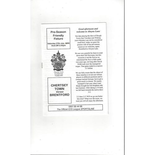 Chertsey Town v Brentford Friendly Football Programme 1996/97