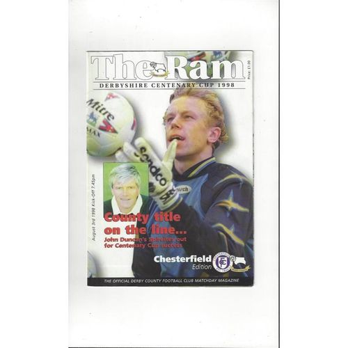 1998 Derby County v Chesterfield Derbyshire Centenary Cup Football Programme