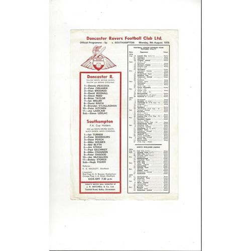 Doncaster Rovers v Southampton Friendly Football Programme 1976/77