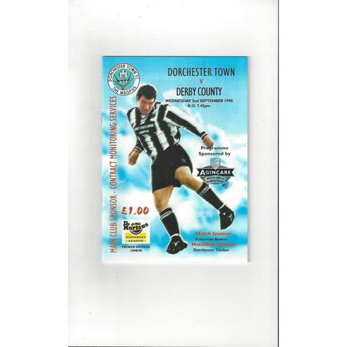 Dorchester Town v Derby County Friendly Football Programme 1998/99