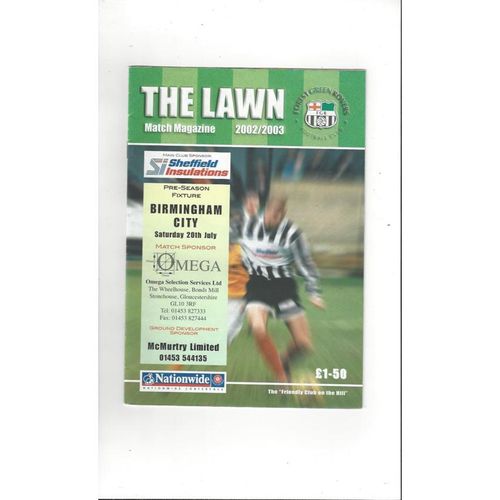 Forest Green Rovers v Birmingham City Friendly Football Programme 2002/03