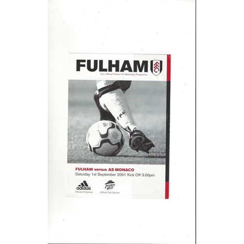 Fulham v Monaco Friendly Football Programme 2001/02