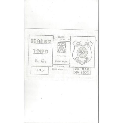 Heanor Town v Derby County Friendly Football Programme 1987/88