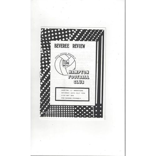 Hampton v Brentford Friendly Football Programme 1993/94