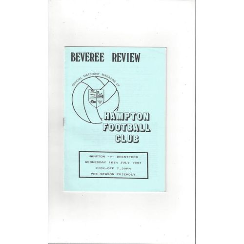 Hampton v Brentford Friendly Football Programme 1997/98