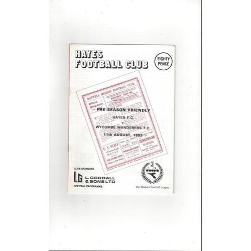 Hayes v Wycombe Wanderers Friendly Football Programme 1992/93