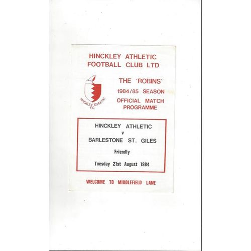 Hinckley Athletic v Balestone St. Giles Friendly Football Programme 1984/85