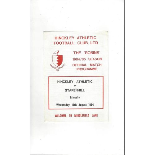 Hinckley Athletic v Stapenhill Friendly Football Programme 1984/85
