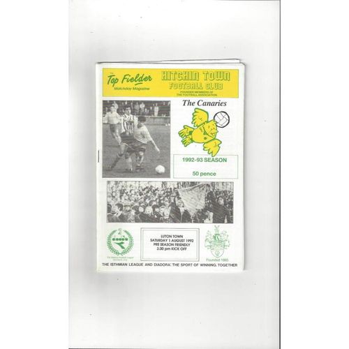 Hitchin Town v Luton Town Friendly Football Programme 1992/93