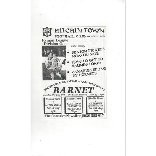 Hitchin Town v Barnet Friendly Football Programme 1998/99