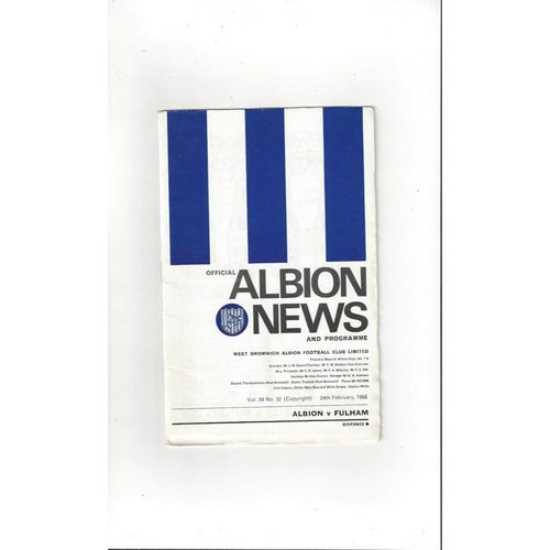 1967/68 West Bromwich Albion v Fulham Football Programme + League Review