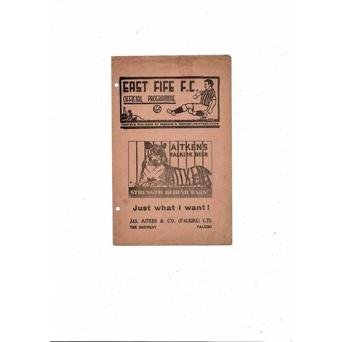 1956/57 East Fife v Partick Thistle League Programme. 15th December