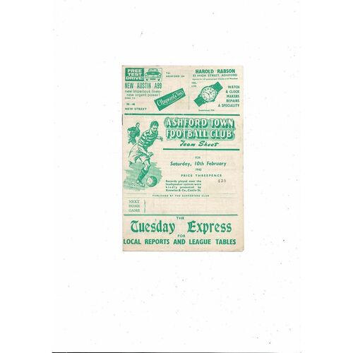 1961/62 Ashford Town v Herne Bay Kent Cup Southern League Programme