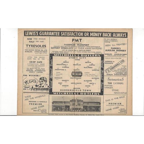 1947/48 Stoke City v Huddersfield Town Football Programme