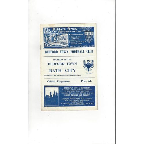 1967/68 Bedford Town v Bath City Football Programme