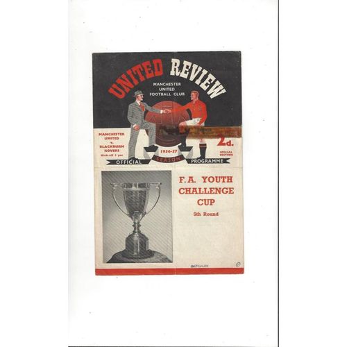 Manchester United v Blackburn Rovers Youth Cup Programme 1956/57