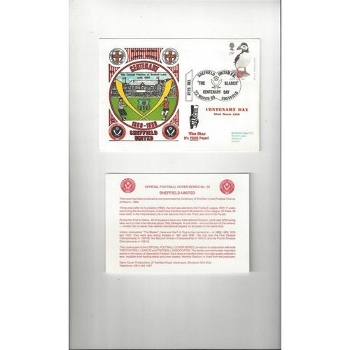 Sheffield United Centenary Day Football First Day Cover + Insert 1989