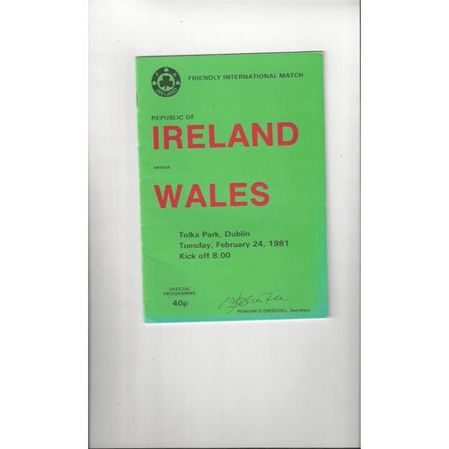 1981 Republic of Ireland v Wales Football Programme