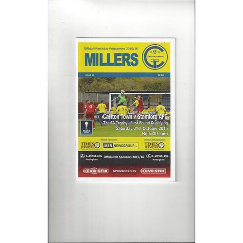 Carlton Town v Stamford FA Trophy Football Programme 2015/16