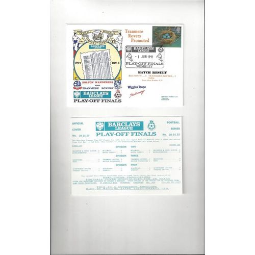 Bolton v Tranmere Play Off Final Football First Day Cover + Insert 1991