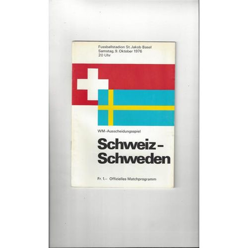 Switzerland v Sweden Football Programme 1976