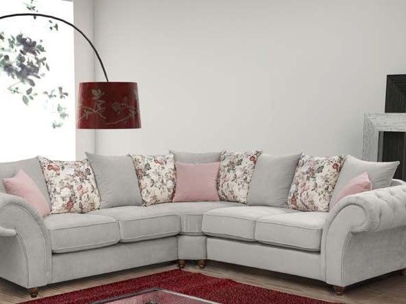 ANNABELLE CORNER 2  SOFA IN KEIRA SILVER WITH FLOWER SCATTERS