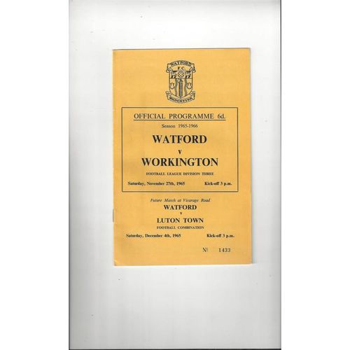 1965/66 Watford v Workington Football Programme