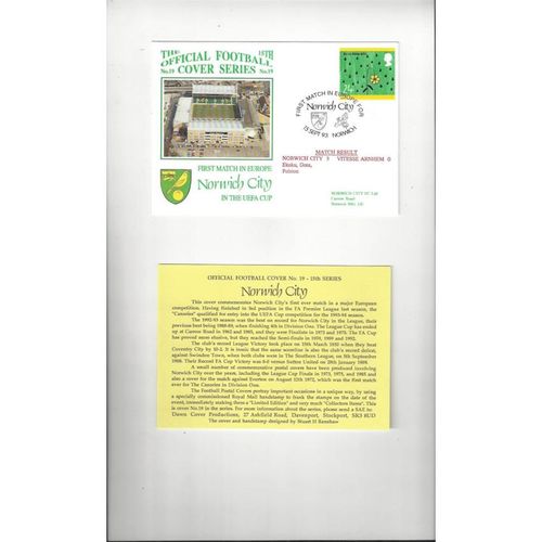 Norwich City v Vitesse Arnhem UEFA Cup Football Postal Cover + Insert 1993