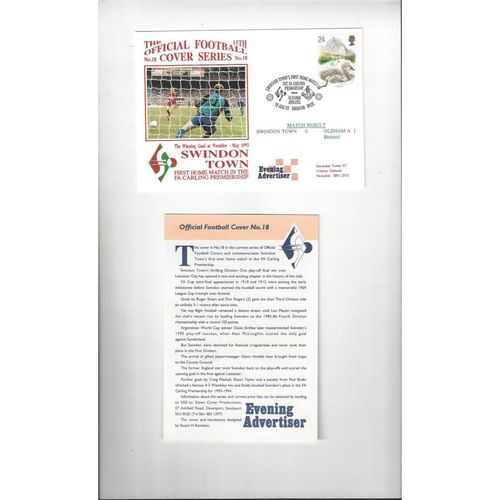 Swindon Town v Oldham Athletic Football Postal Cover + Insert 1993