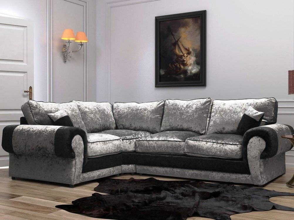 TANGO 2 CORNER 1 SOFA IN BLACK/SILVER VELVET