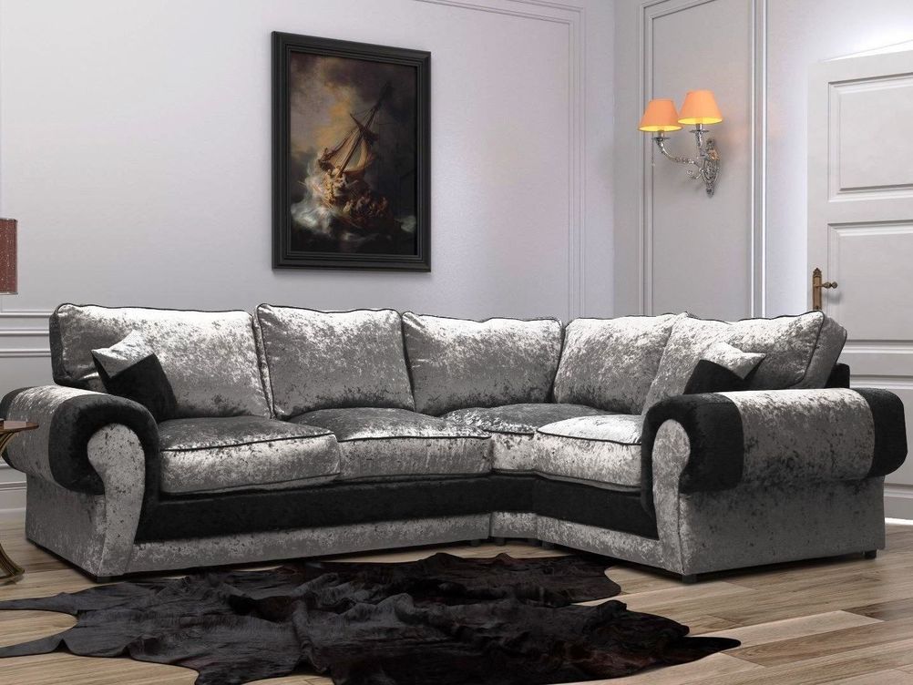 TANGO 2 CORNER 1 SOFA IN BLACK/SILVER VELVET