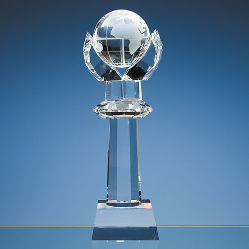 Optical Crystal Mounted Globe Column Award 31cm