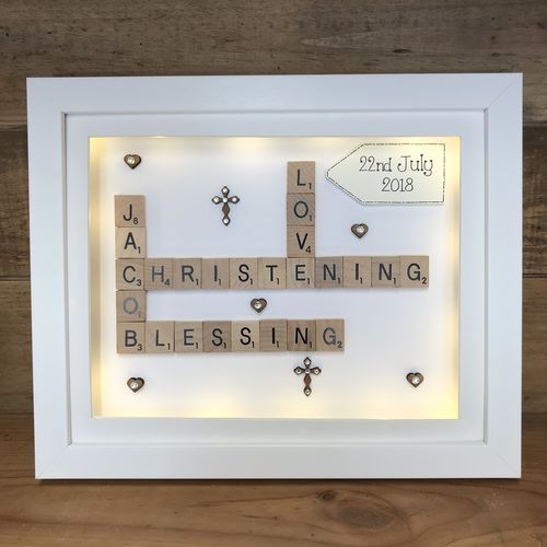 Christening / Baptism Scrabble Family Name Box Frame