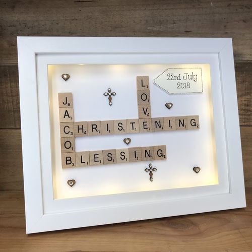 Christening / Baptism Scrabble Family Name Box Frame