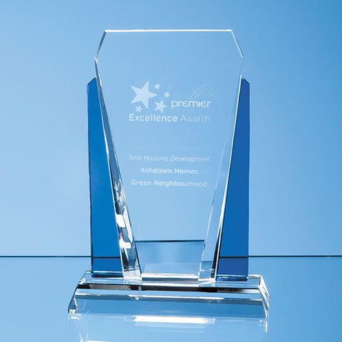 Clear and Sapphire Blue Optical Crystal Sentinel Award