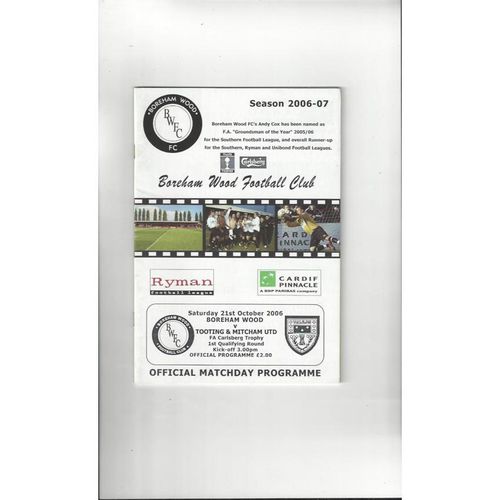 Boreham Wood v Tooting & Mitcham United FA Trophy Football Programme 2006/07