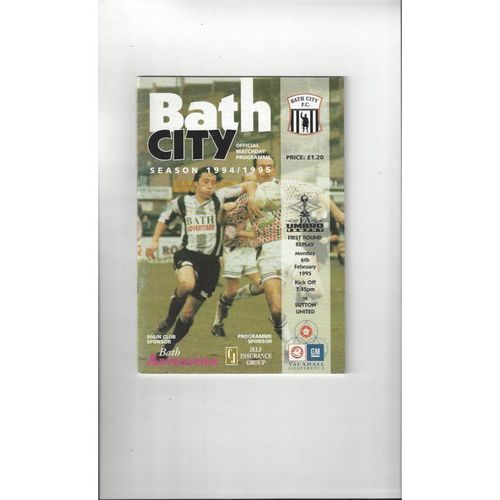 Bath City v Sutton United FA Trophy Football Programme 1994/95